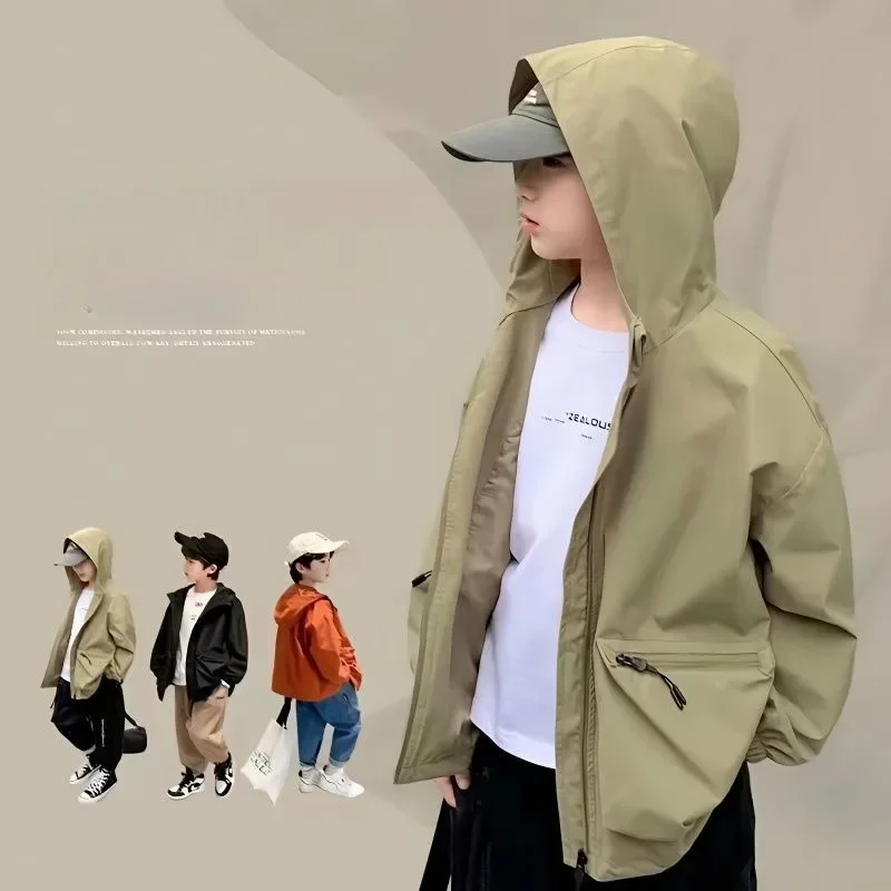 

Kid Spring Autumn Thin Jackets for Boy Coat Hooded Bomber Jacket Waterproof Windbreaker Children Solid Jacket Outerwear for Boy