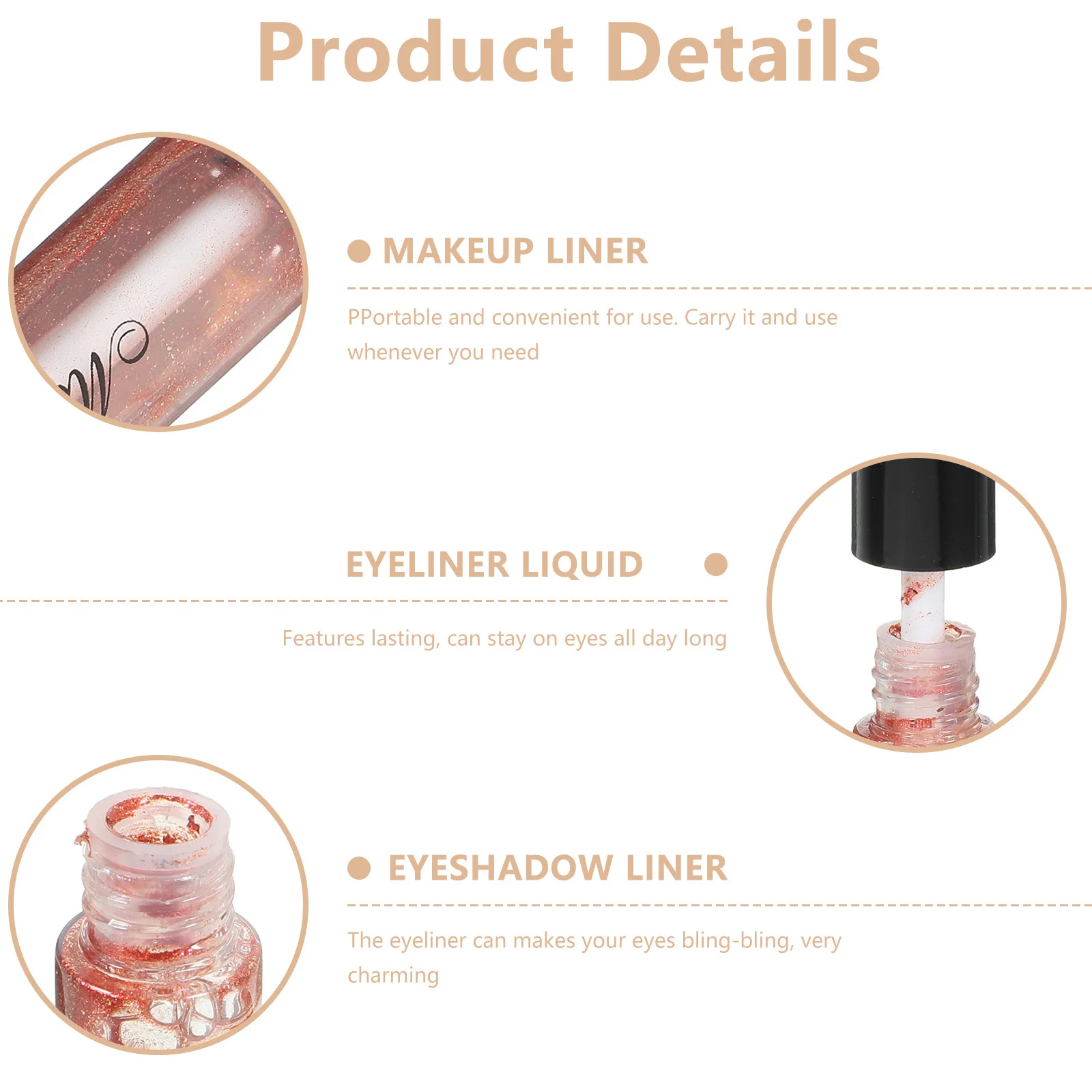 Delineador de ojos con purpurina, maquillaje líquido resistente al agua de larga duración para ojos ahumados, fiesta de boda, bronce 7 #   Delineador de ojos brillante
