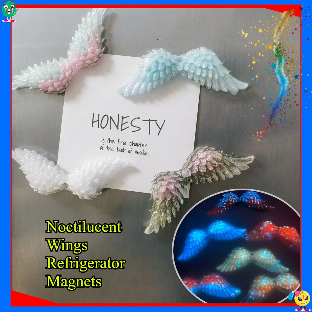 

2pcs Creative Noctilucent Big Wings Refrigerator Magnets Resin Angel Wings Fridge Magnets Photo Message Decorative
