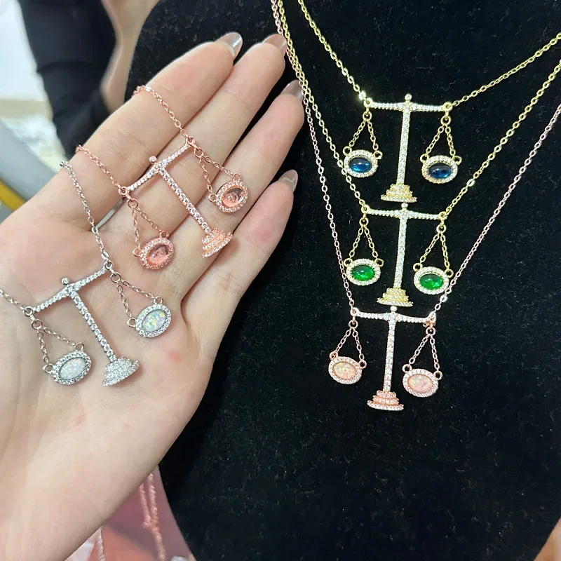 

MDL Moissanite Style.Horizontal Opal Necklace 18k Micro-set With Diamonds Aubergine