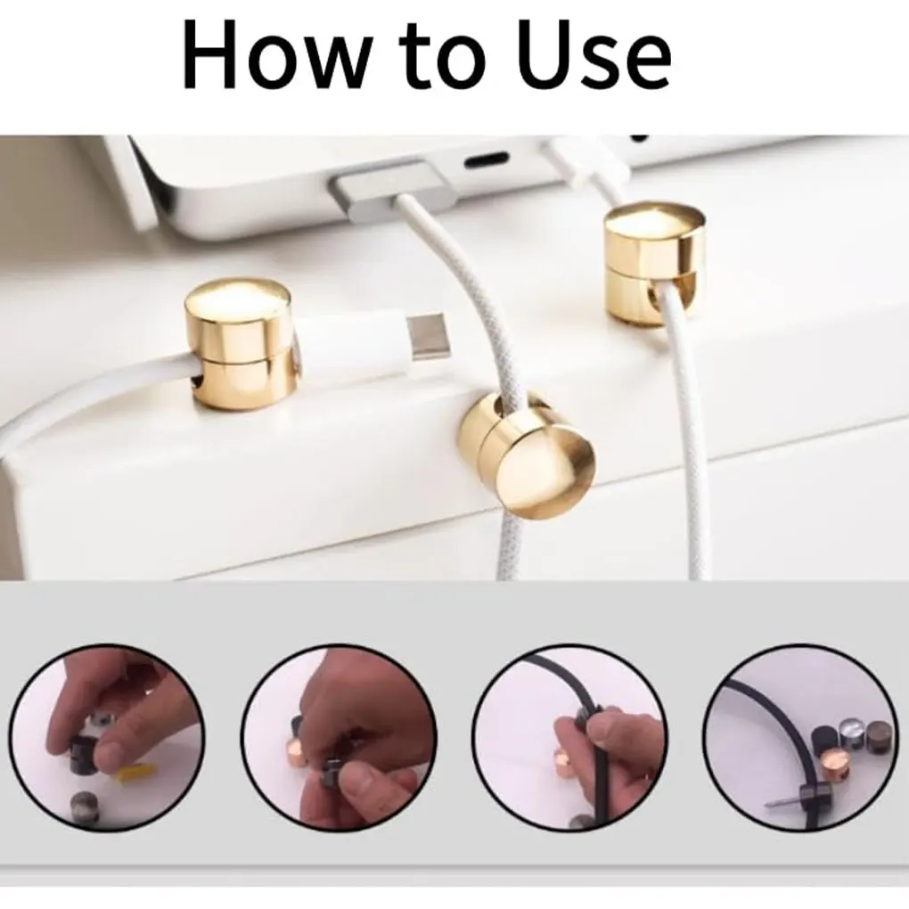3pcs Alloy Gun Metal Cable Holder Clips Sturdy Cord Anchor Gold Easy To Install Adhesive Cable Clips A