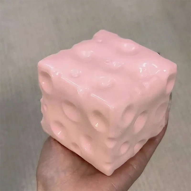 Jumbo Slow Rising Cheese Cube Pinch Pink Cheese Squishy Stress Relief For Adults Soft Sugar Squish Ball Big Cheeses Desk Gifts