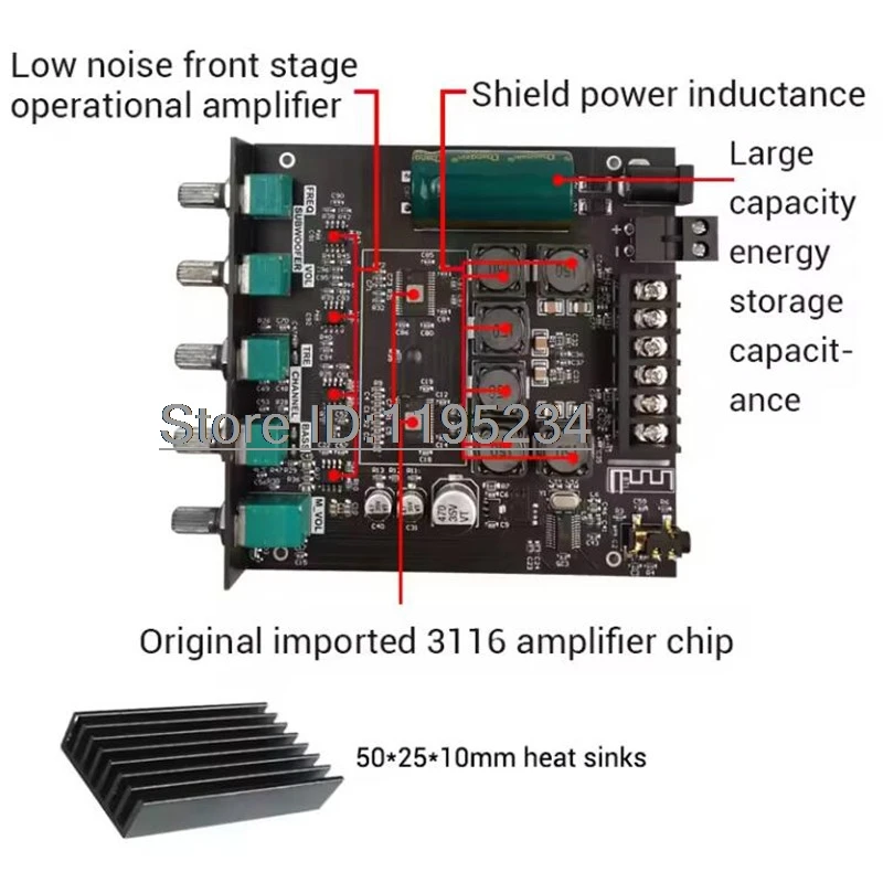 Imagem -05 - Placa Amplificadora Subwoofer bt 5.0 50w x Mais 100w 2.1 Canais Potência Áudio Estéreo Bass Amp 1pc Zk-tb21