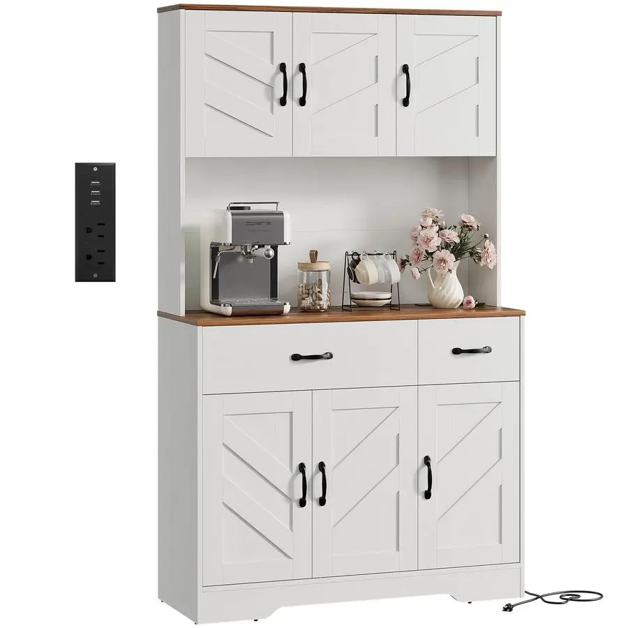 

Шкаф с зарядной станцией, 71-кухонный шкаф для кладовой с полкой для микроволновой печи, кухонный шкаф для фермерского дома с ящиками, дверные полки,