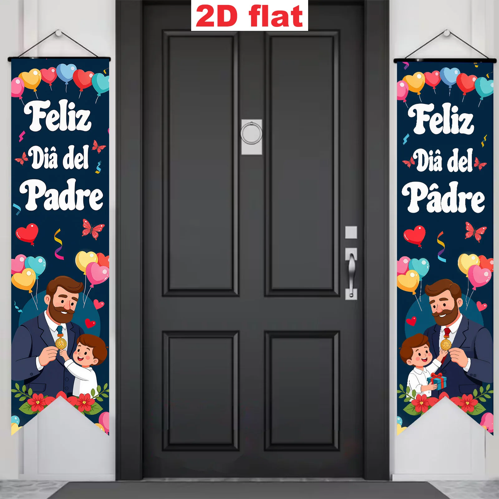 2D Spanish Father's Day Theme Party Decor, Father's Day Party Porch Welcome Banner Ideal for Porch Decoration