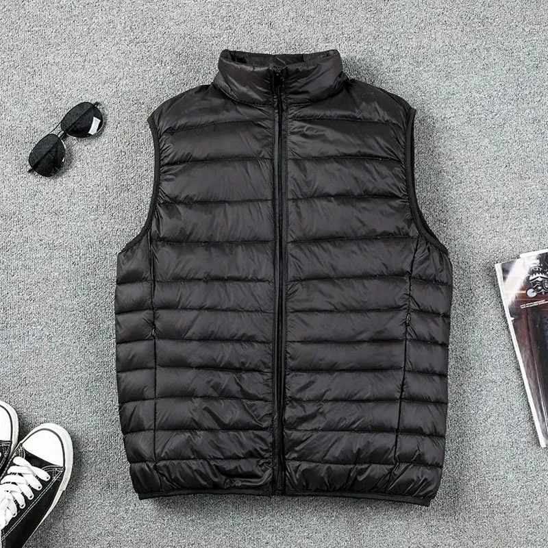 Winter Men Duck Down Vest Coat Ultralight Sleeveless Puffer Vest Jacket Fashion Stand Collar Windproof Duck Down Waistcoat