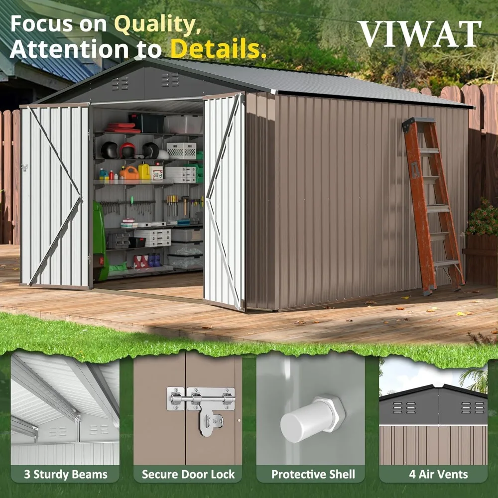 Outdoor Storage Garden Shed with Upgraded Frame Structure and Lockable Door, Metal Tool, 10x10 Feet