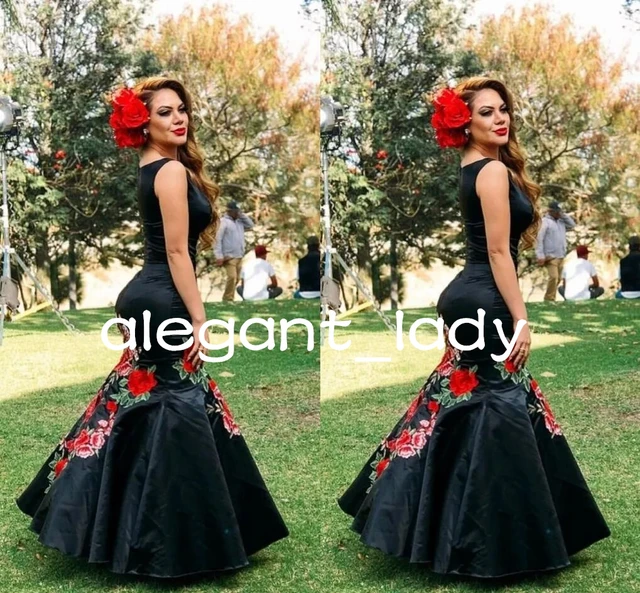 Mexican Charro Mermaid Prom Occasion Dresses Black 2023 Floral Embroidery Cap Sleeve Bateau Zipper Evening Graduation Gown AliExpress