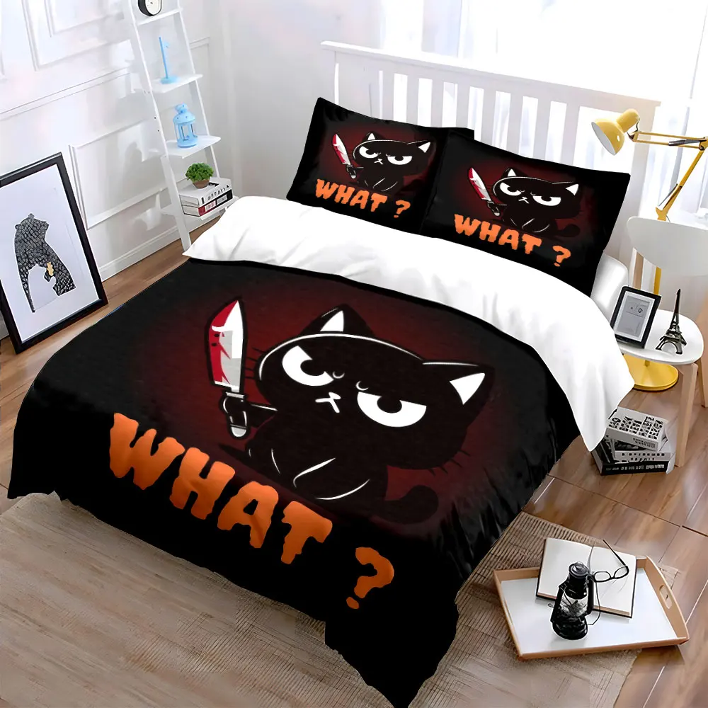 Angry Cat Themed Decoration Set Bedding Set with 1 Duvet Cover 2 Pillowcases Single Double King Queen, Gift