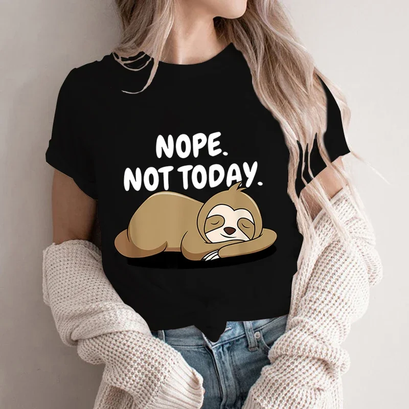 

New Fashion Women T Shirt Nope Not Today Sloth Print Women's T Shirt Harajuku Cute Graphic Tee Shirt Female Ladies Casual Tops