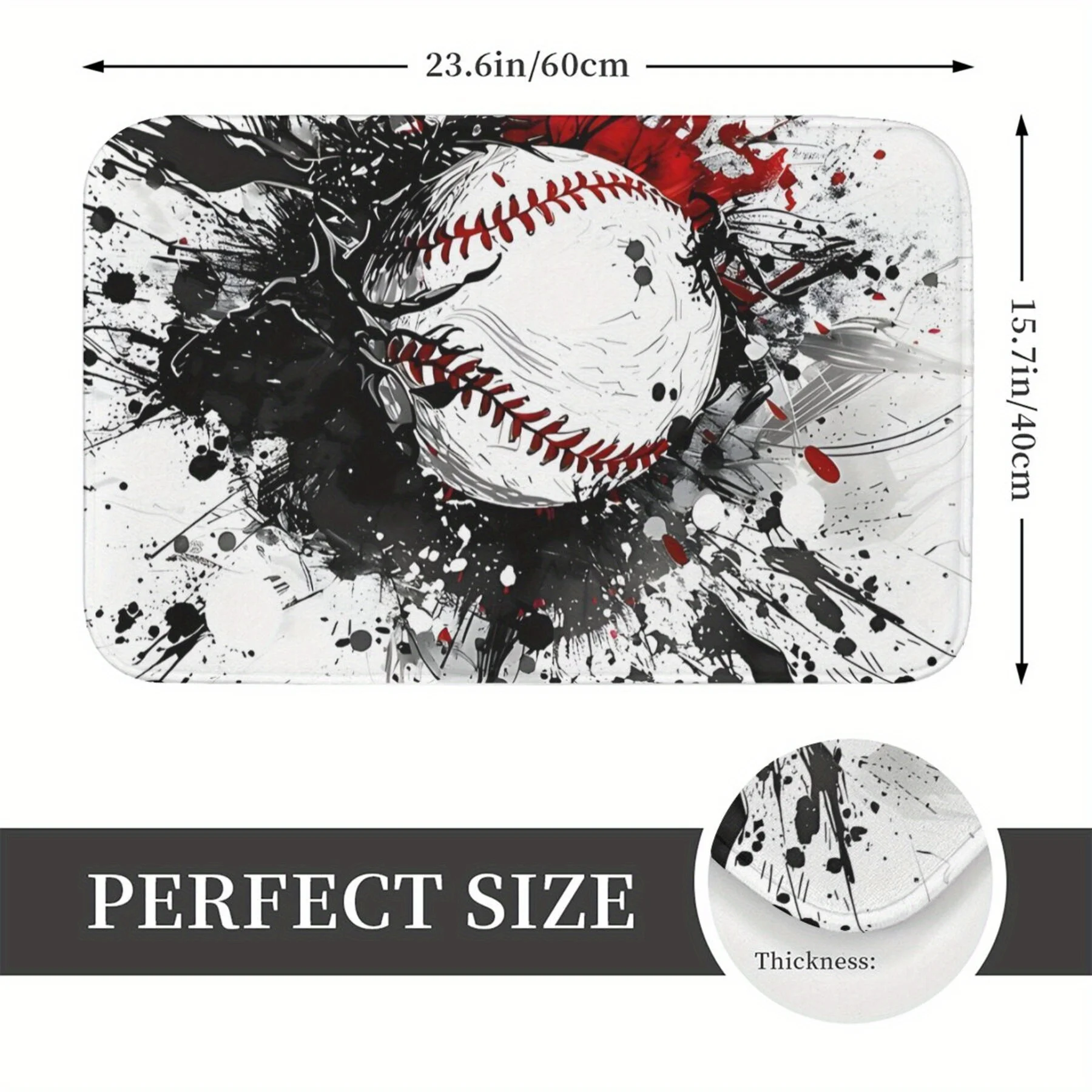 Baseball Splatter Doormat Entrance Floor Mat Sports Theme Rug for Home Entryway Decoration Anti Slip Utility Mat 40x60cm