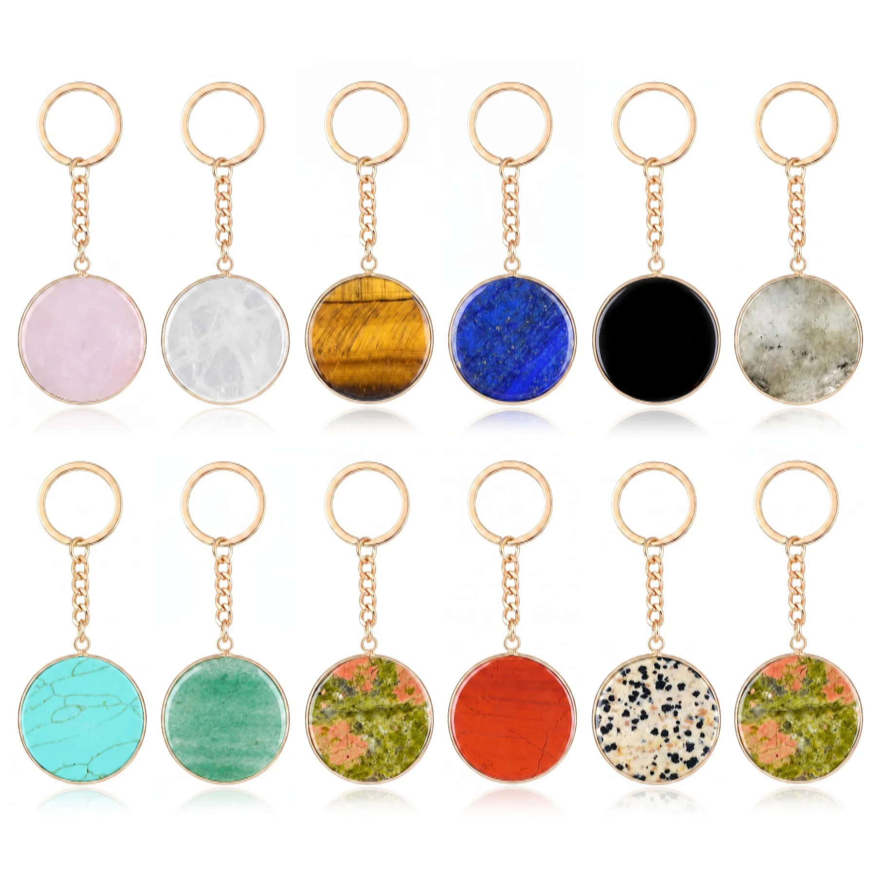 JOYAGIFT 30mm Stone Round Keychain Vintage Gemstone Crystal Key Ring Bag Charm for Women Men Car Keys Handbag Decoration