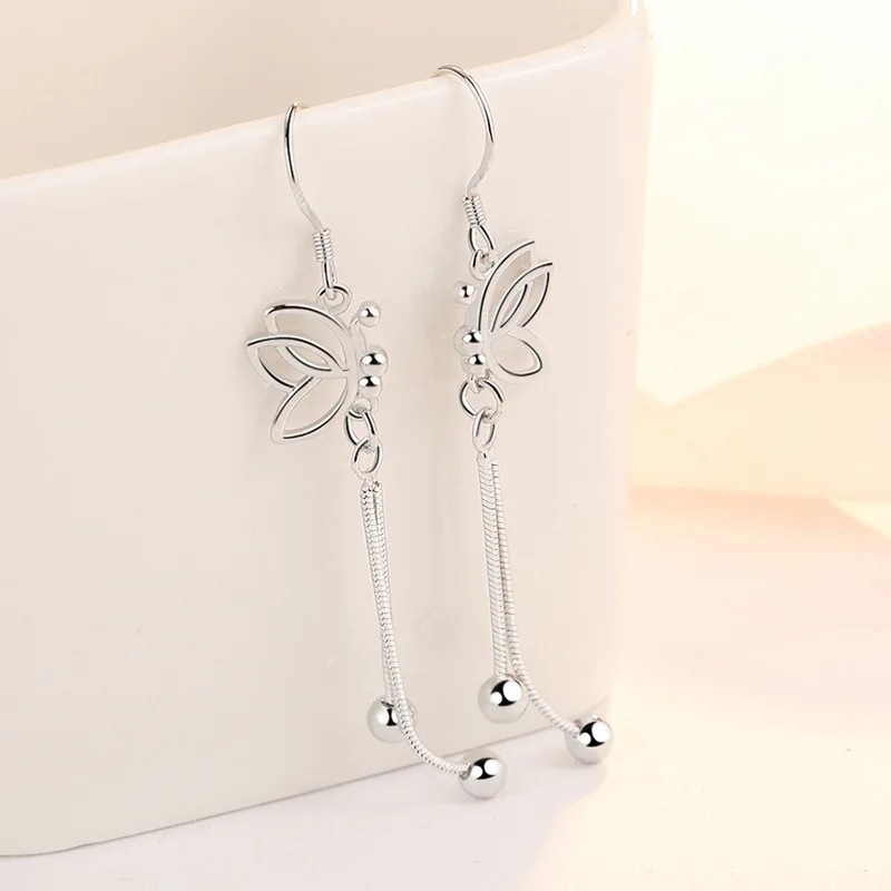 925 Sterling Silver New Women's Fashion Jewelry Long Butterfly Drop Earrings XY0036