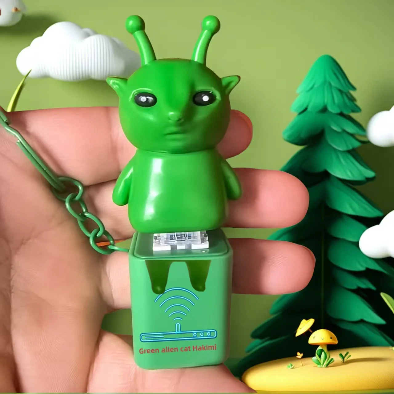 Green Alien Keychain Funny Press Glowing Button Portable Decompression Keychain With Sound Light Alien EDC Fidget Keyboards Toy