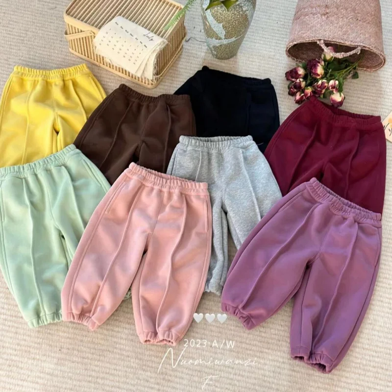 

2024Spring New Girls Loose Western Style Track Sweatpants Baby Girls Cotton Leisure All-Match Ankle-Tied