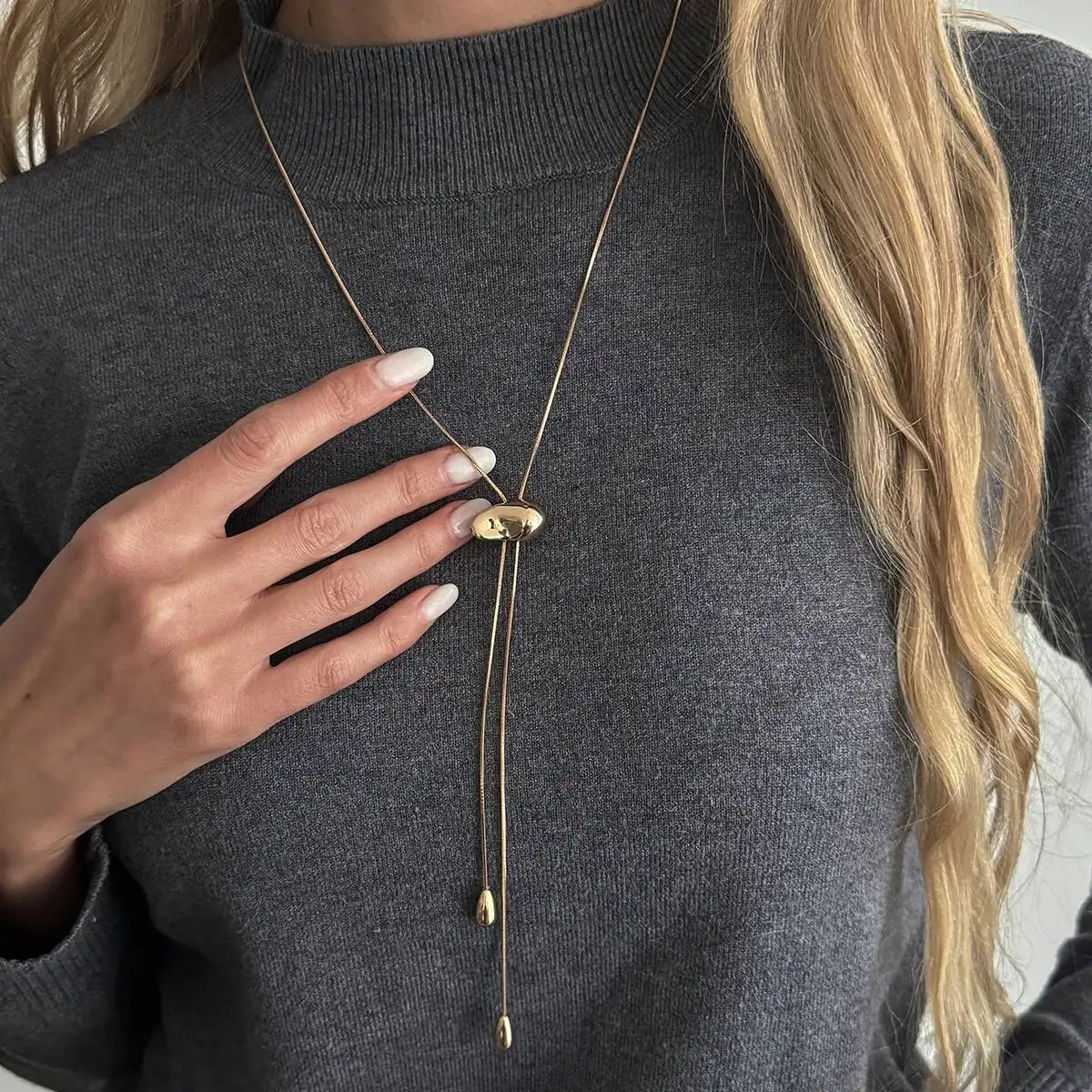 Salircon Fashion Gold Color Irregular Metal Pendant Adjustable Long Snake Chain Necklace Women Trendy Charm Jewelry Accessories
