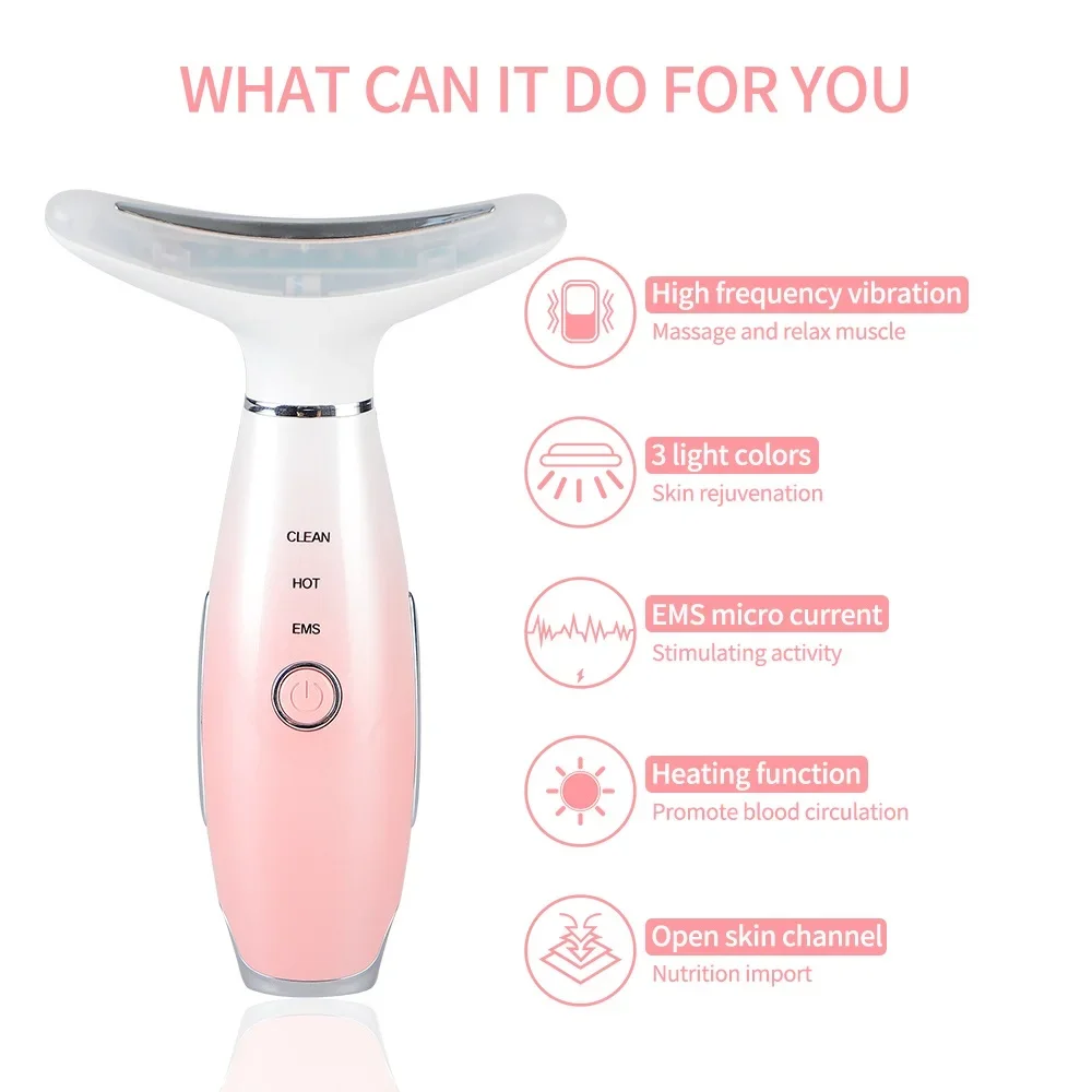 EMS Neck Face Lifting Beauty Device Heating LED Photon Skin Tightening Firm Neck Massager Reduce Double Chin Anti Wrinkle