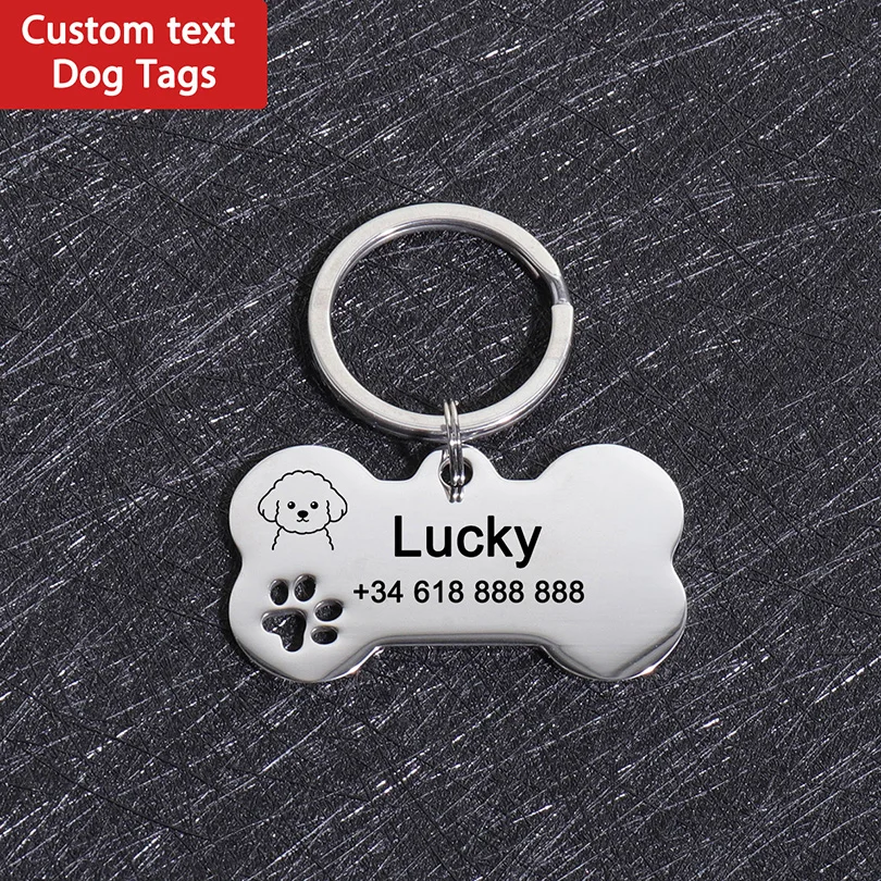 Custom Name Dog Tags Personalized Text Dog ID Tag Bone Shaped Stainless Steel Laser Engraving Anti-lost Customized Pets ID Tag
