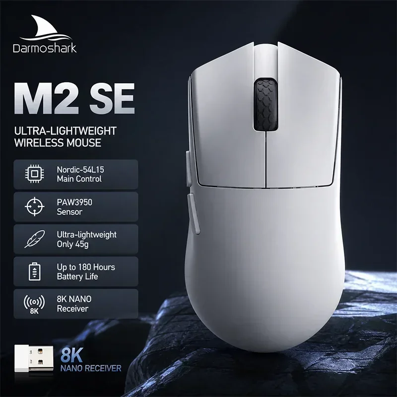 Darmoshark M2SE ワイヤレスゲーミングマウス PAW3950 N54L15 30K DPI センサーデュアル 8K ポーリングレート 45 グラム光学式マウス PC コンピュータゲーマー向け