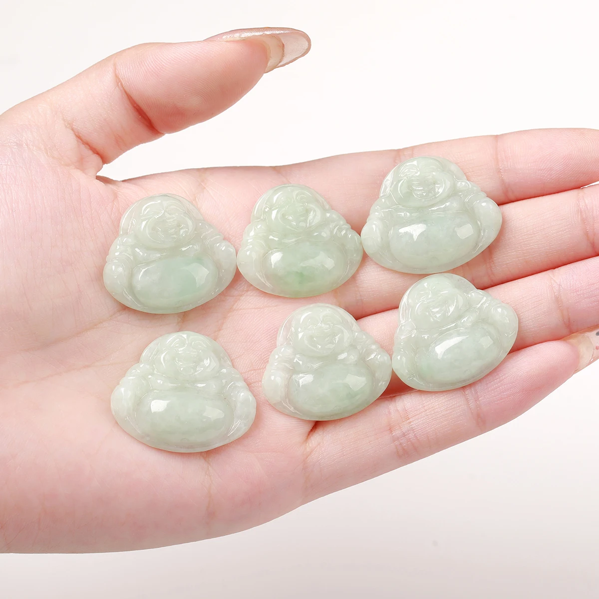 

JD Grade A Natural Jadeite Carved Laughing Buddha Pendant Polished Jade Charm for DIY Rope Necklace Jewelry Making Supplies