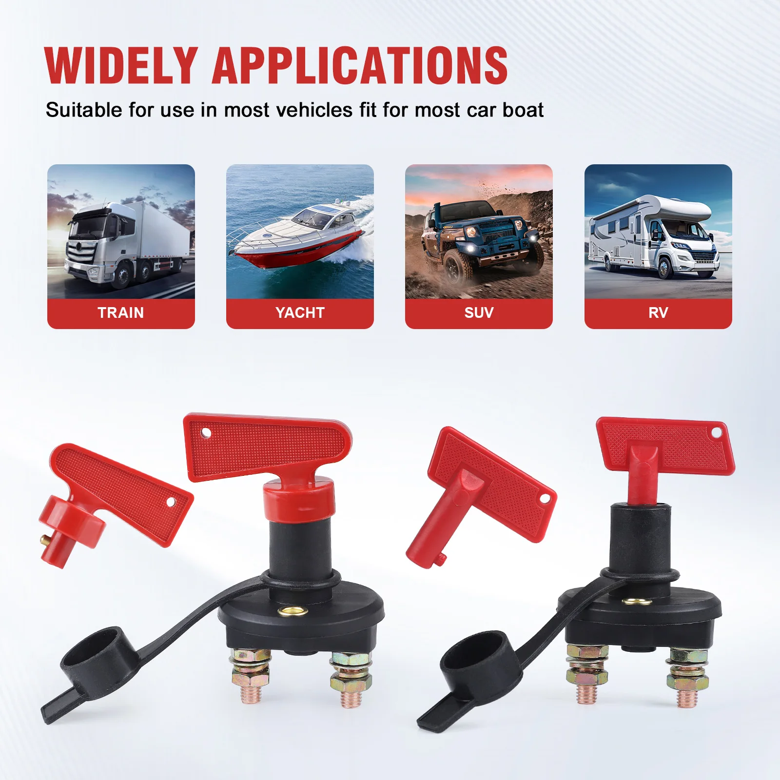 Trennschalter mit M8-Bolzen für Marine, LKW, Boot, Auto, 300A 12V, Batterie-Hauptschalter mit 4 roten Schlüsseln – Detail 6