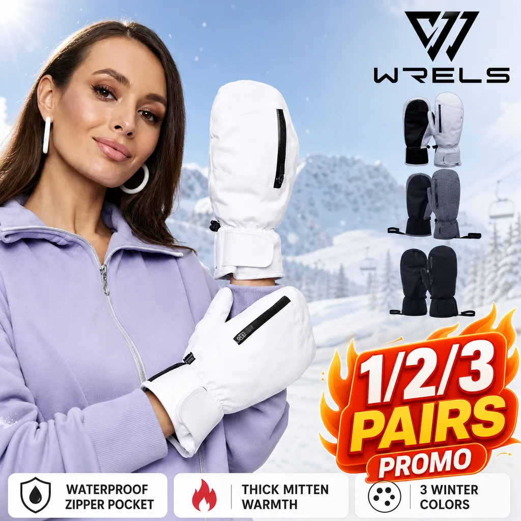 Ski Mittens Winter Warm Waterproof Snowboard Gloves Zipper Pocket Touchscreen Thermal Snow Mittens Men Women Thick Guantes