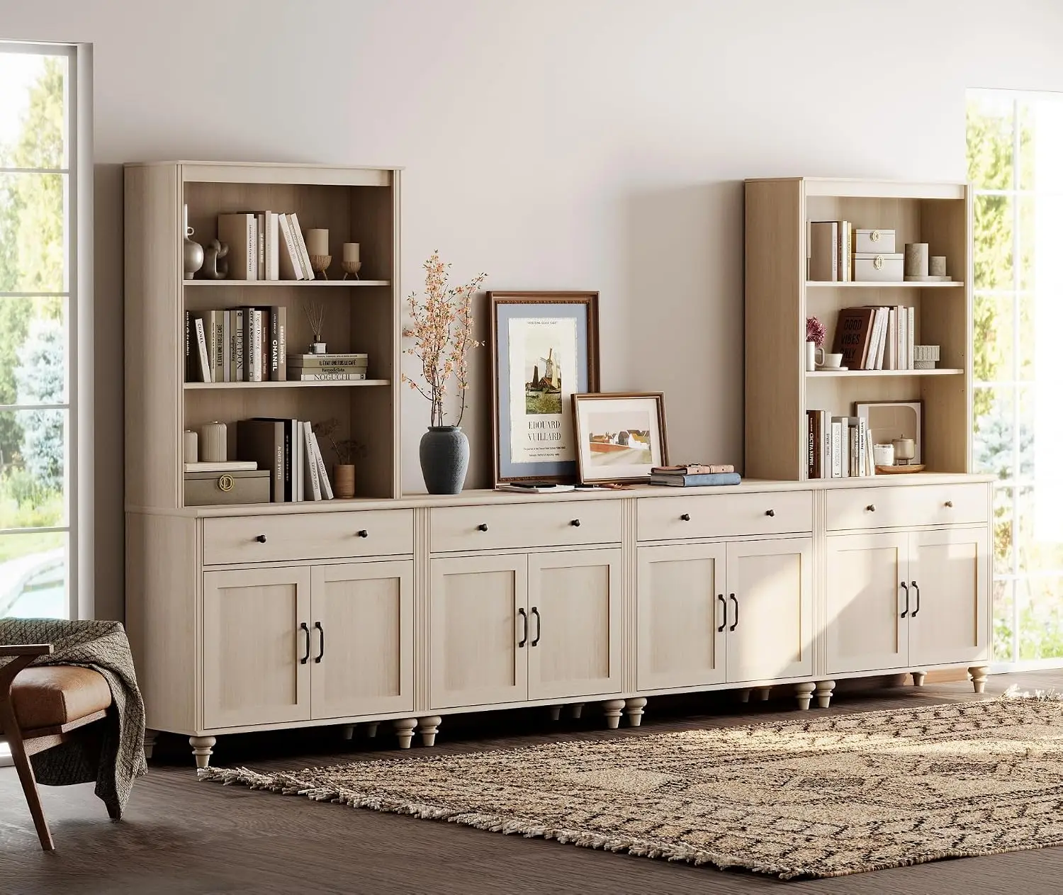 Entertainment Center with Bookshelves for TVs up to 75", Beige