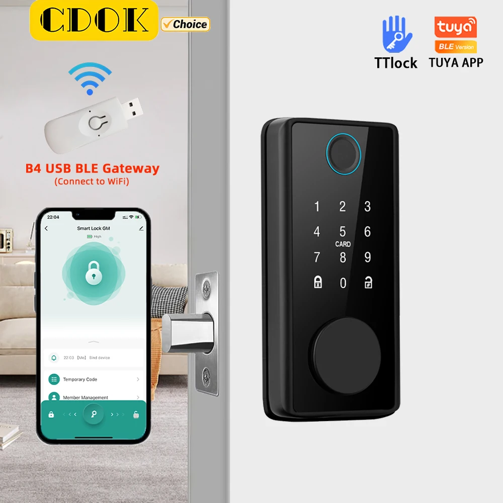 

Умный замок CDOK DS01Tuya/TTlock версии, биометрическая разблокировка отпечатков пальцев, с проводной дверной магнитной автоматической блокировкой