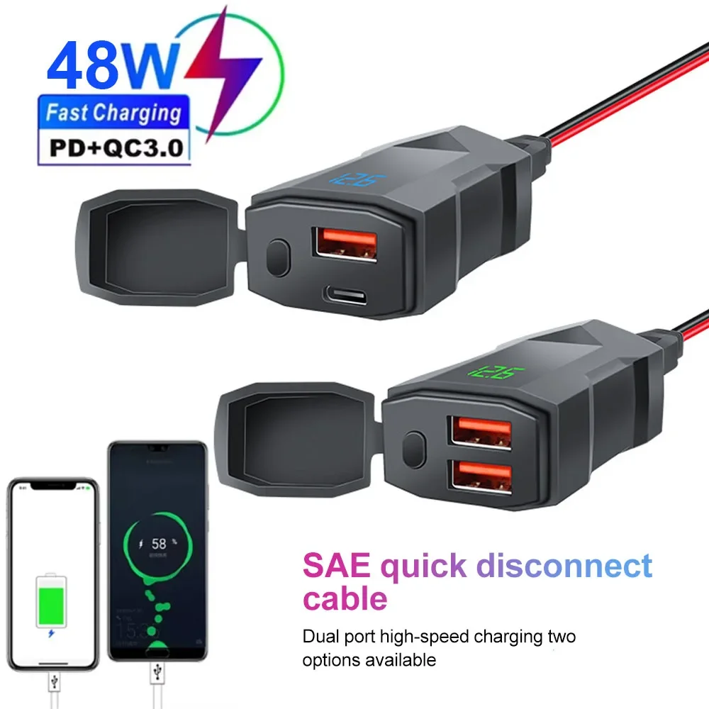 On-Board Sockets & Adaptors Motorcycle Handlebar USB Charging Equipment with Switch Voltage Display Moto Electronics Accessories