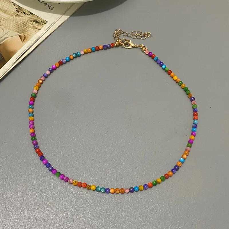 Fashion Naturel Shell Small Beads Choker Gift for Girl White Blue Purple Colorful Women Neck Jewelry Wholesale Dropshipping