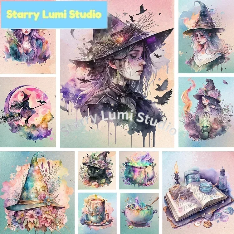 

Witches and black cats Diamond Painting Mosaic Diamond Embroidery Handmade Art Exquisite Gift Home Decoration