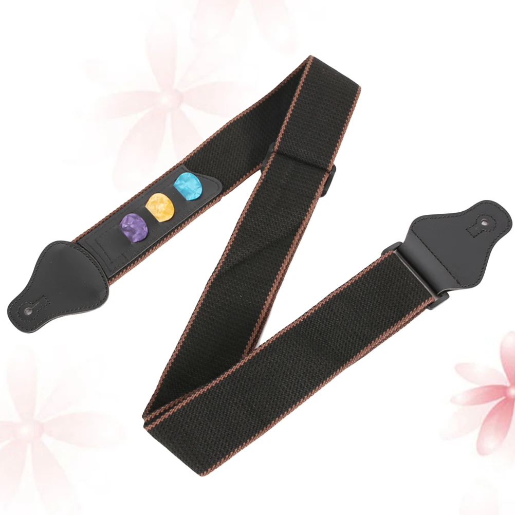 

Guitar Strap Adjustable Belt Electric Bass Storage with 3 Picks PU Black