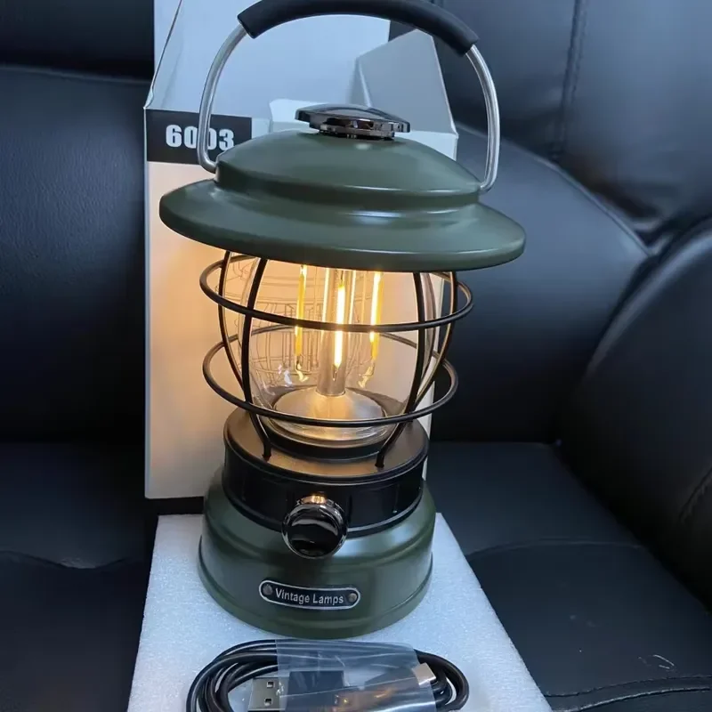 Retro Camping Lantern 5400mAh Waterproof Outdoor Light Stepless Dimming Night Lamp for Hiking Tent Emergency Portable Decor