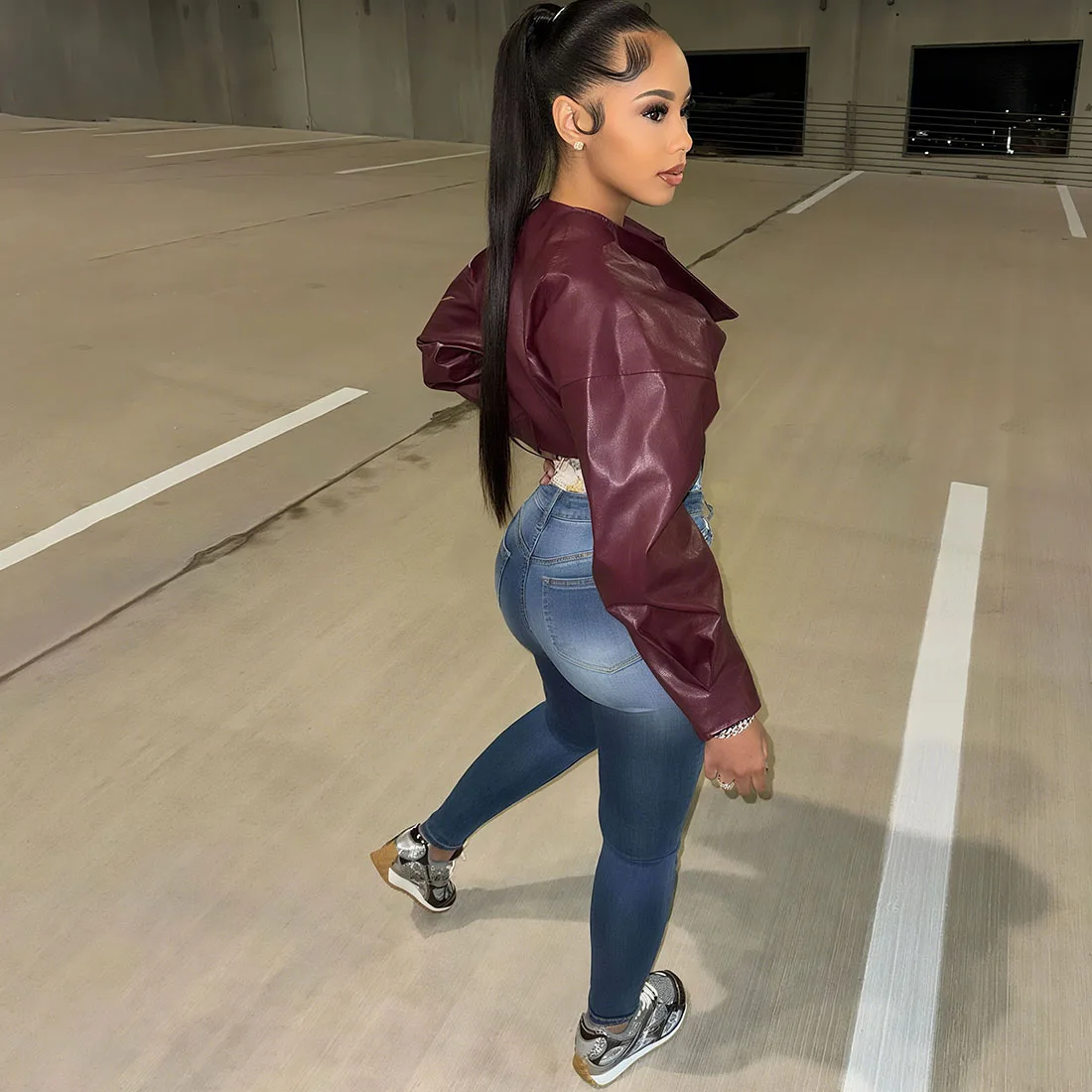 Herbst frauen PU Leder Jacken Fashion Solid Revers Volle Hülse Dünne Unregelmäßige Crop Mäntel Oberbekleidung Y2K Streetwear