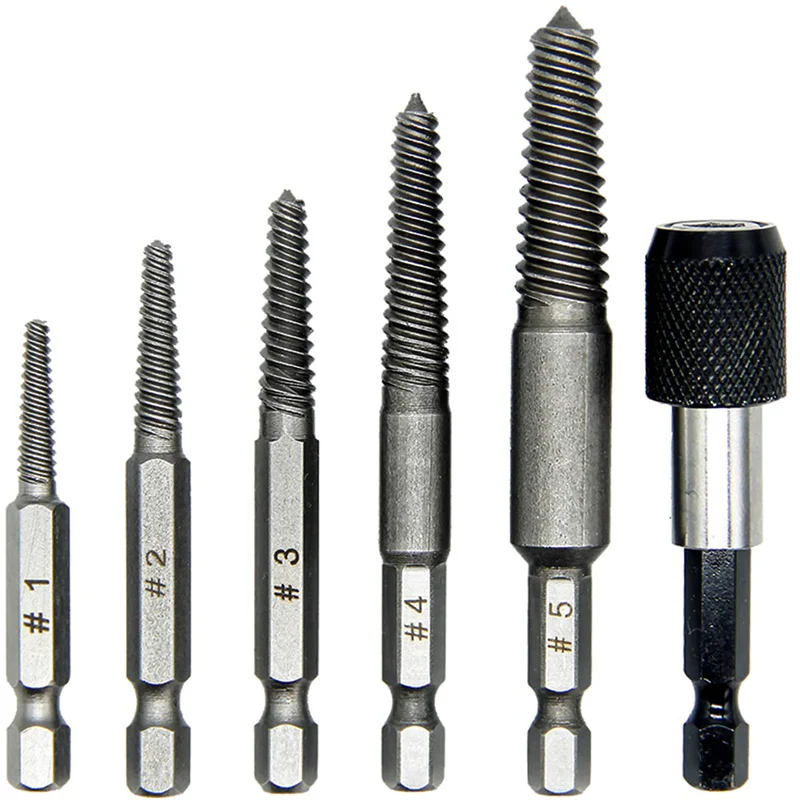 5pc Hexagonal Handle Broken Head Screw Extractor 60mm Black Quick Release Electric Hexagonal Broken Thread Removal Tool Set