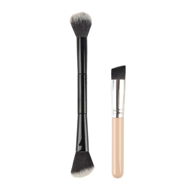 Double-Ended Makeup Brush Loose Powder Brush Blush Highlight Brush Flame Brush Brightening Fiber Bristles Soft