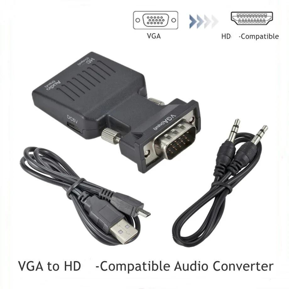 1080P VGA to HD-Compatble Converter HD-Compatible to VGA Adapter With Audio Power For HDTV Monitor Projector PC