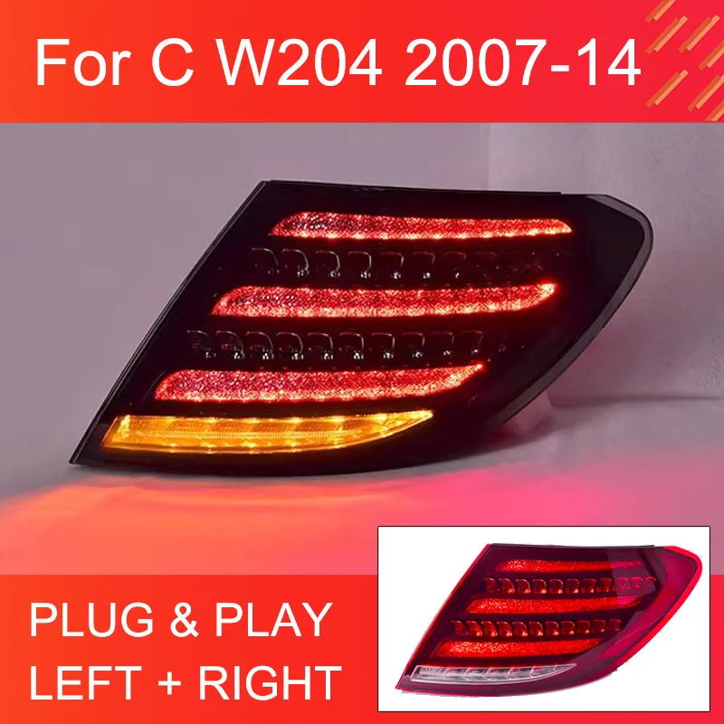 1 Pair LED Tail Light Assembly for Benz C Class W204 2007-2014 Taillight Plug and Play with LED Dynamic Turning Rear Tail lights