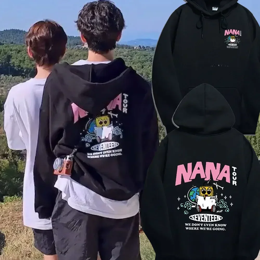 Толстовки с капюшоном в Корейском стиле Nana Tour с принтом Seventeen, толстовка с пляжным солнцем и длинными рукавами, пуловер Y2k, повседневная модная индивидуальность