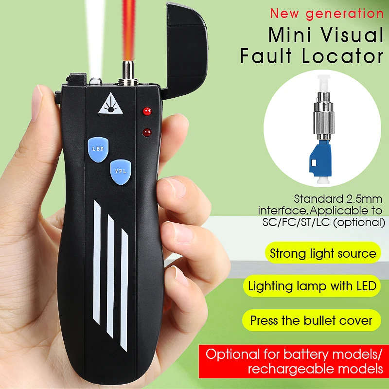 High Quality Rechargeable Laser Source Fiber Optic Cable Tester 5 15 20 30 50KM Lithium Battery Visual Fault Locator SC/FC/ST