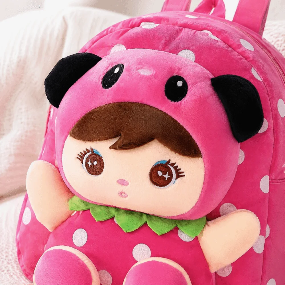 Soft Polka Dot Children Backpack Multiple Pockets Adjustable Straps Rucksack 3D Design Lightweight Kindergarten Schoolbag