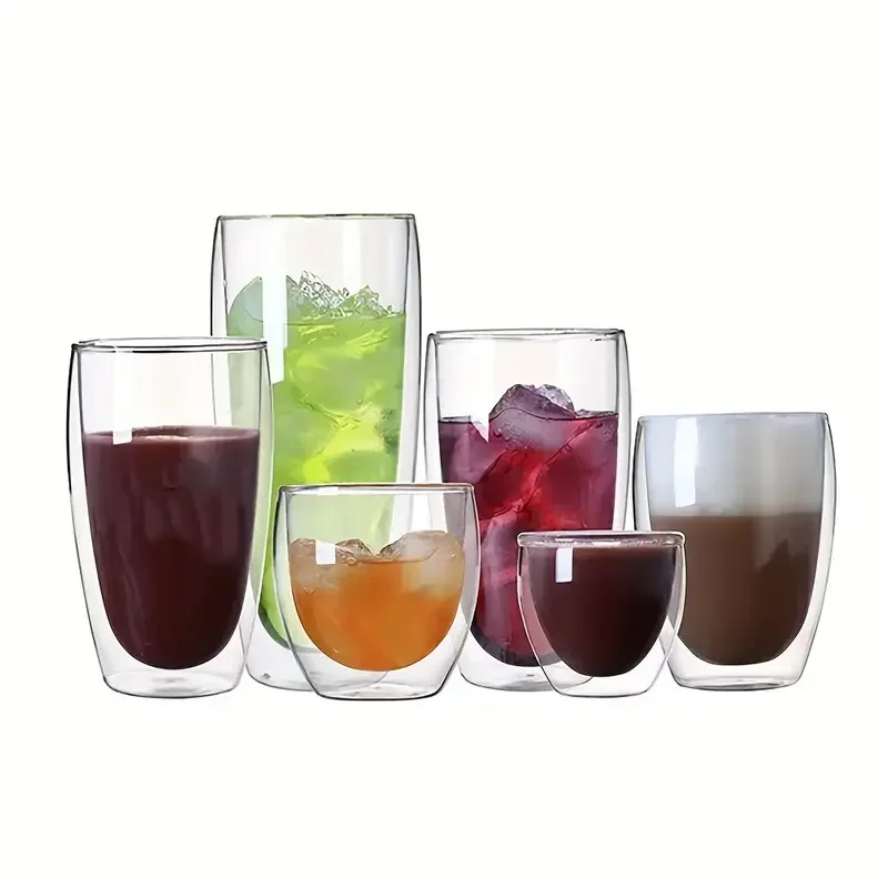 80/150/250/350/450ml 6pcs Double-Wall Insulated Glass Espresso Cups Insulated Thermal Glass Coffee Mug for Tea/Juice/Milk, Latte