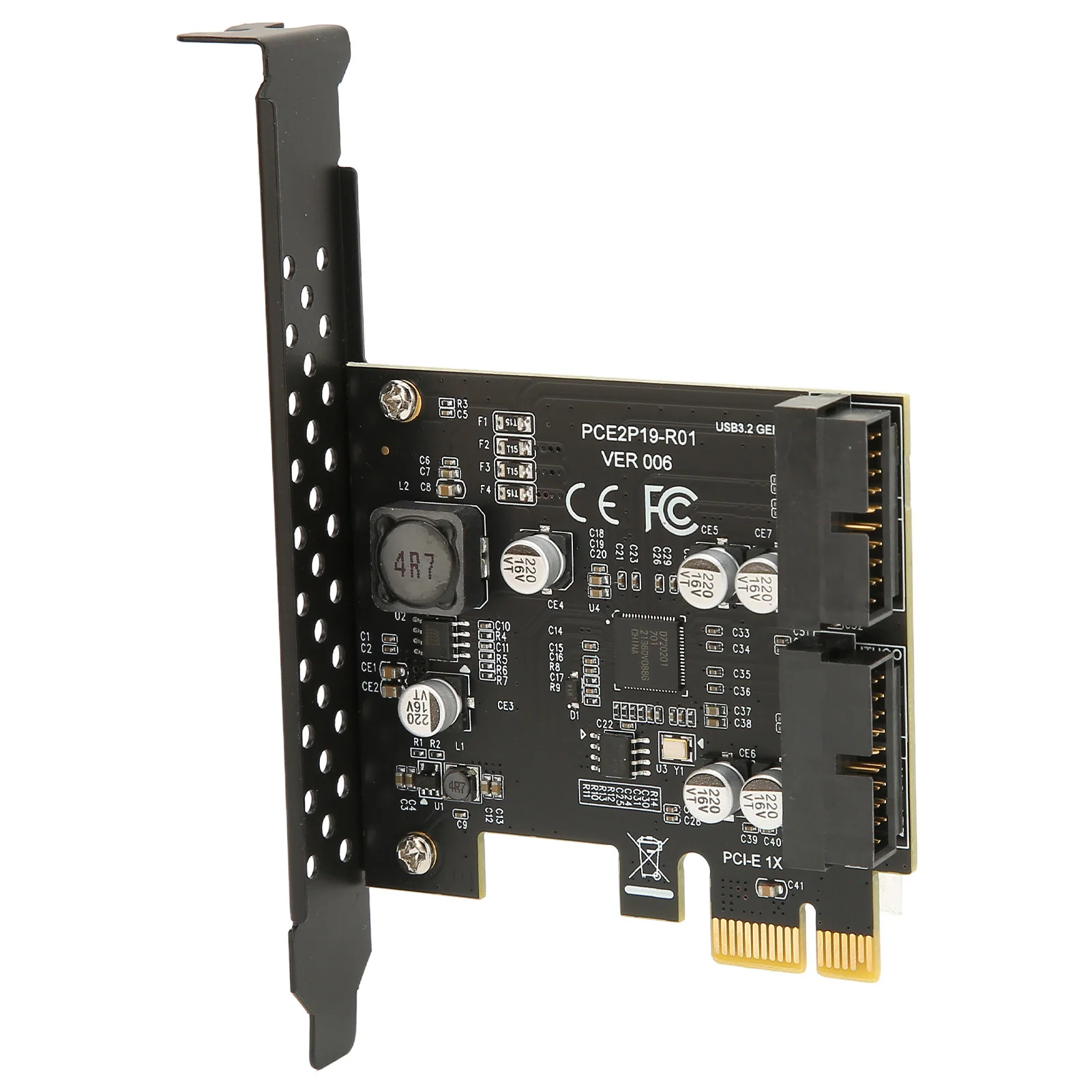 Universal PCIE to USB 3.2 Expansion Card 5Gbps High Speed USB3.2 Front GEN1 Expansion Card Dual Port 19PIN Connector Riser Card