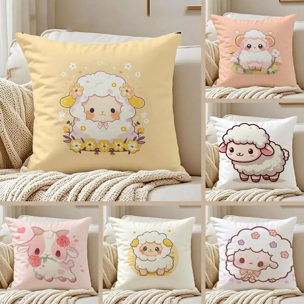 Farm Animal Cute Lamb Cushion Cover Pillowcase Anti-dustmite Invisible Zipper Short Plush Sofa Cushion