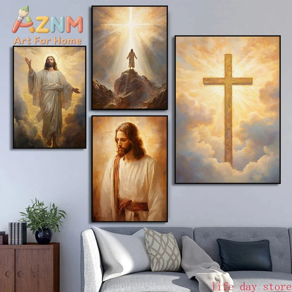 Jesus Walking on Water Christian Cross Wall Art Virgin Mary  Art Christian Print Canvas Painting Christian Bible Home Decor