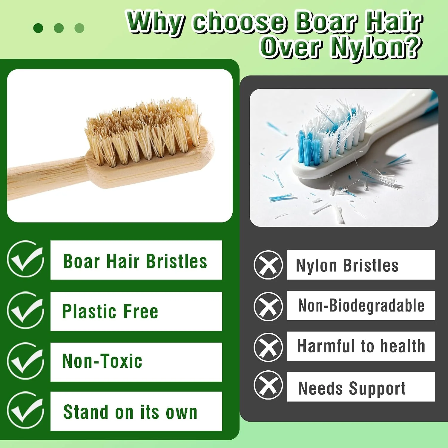 4 Stück Naturborsten-Zahnbürste aus Bambus, biologisch abbaubar, völlig frei von Plastik und Nylon, Bambus-Zahnbürste mit Schweineborsten – Detail 2