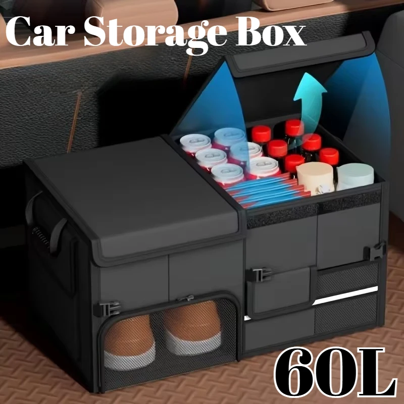 60L Foldable Oxford Cloth Car Trunk Organizer Waterproof Large Capacity Suitable for Fishing and Camping Universal Fit