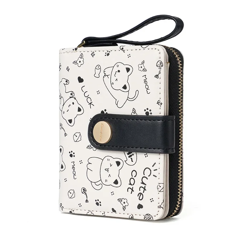 Japanese Cute Cat Girls Wallet Short Student ID Bank Card Holder Money Bag Zipper Wallets For Women Key Storage Purse Coin Purse image 4