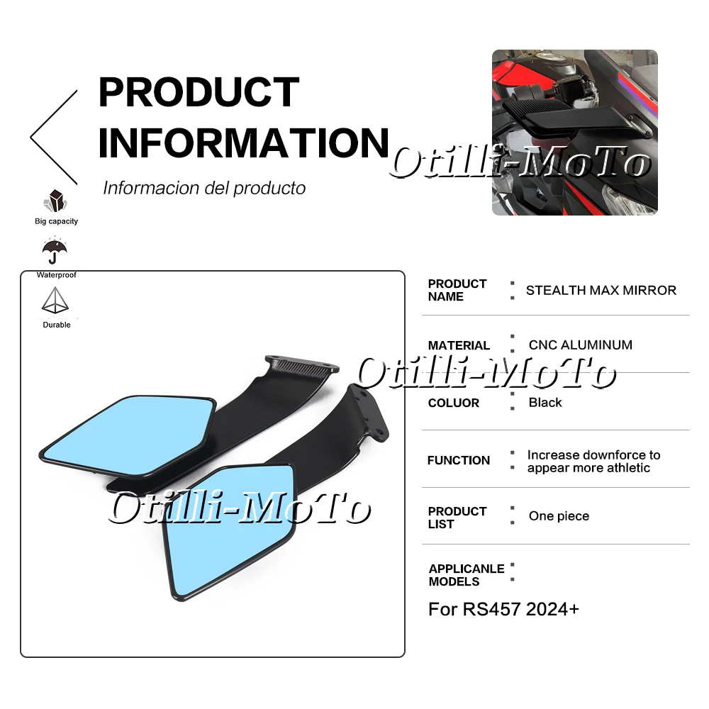 New Motorcycle Rearview Mirror For Aprilia RS457 rs457 2024-2026 Stealth Sport Winglet Mirror Adjustable Stealth Max Mirrors