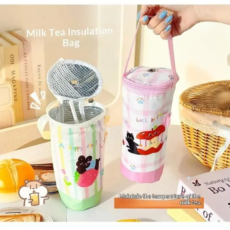 Portable Insulated  Milk Tea Tote Bag Reusable Eco-Friendly Handbag for Picnic Travel Outdoor Beverage Transport